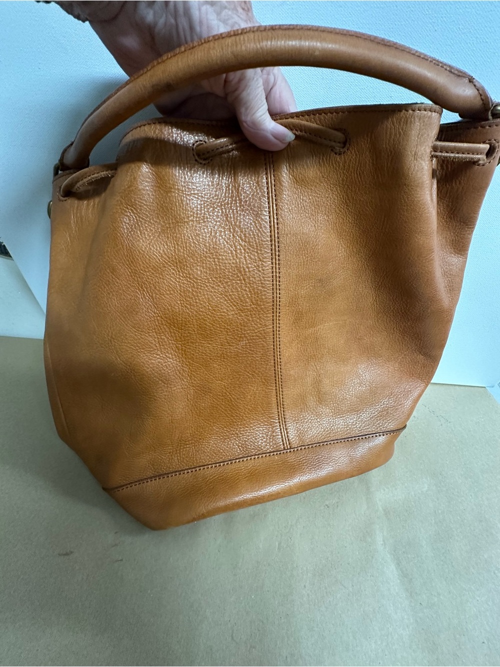 Madewell Brown Leather Drawstring Bucket Bag - Picture 6 of 9